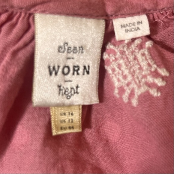 Anthropologie Seen Worn Kept Layla Peasant Top  Pink Red Embroidered Boho 12 - Picture 9 of 12